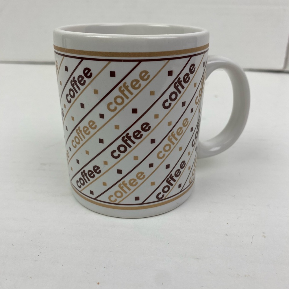 Vintage Coffee Cup Mug 1993 Houston Foods 31239 Ceramic 8oz White Brown Tan